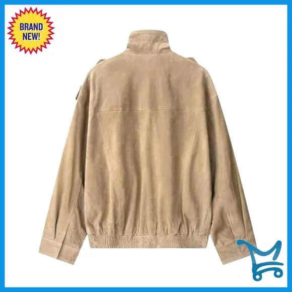 Vintage Faux Suede Leather Jacket Oversized Bomber with Pockets - Picture 4 of 7